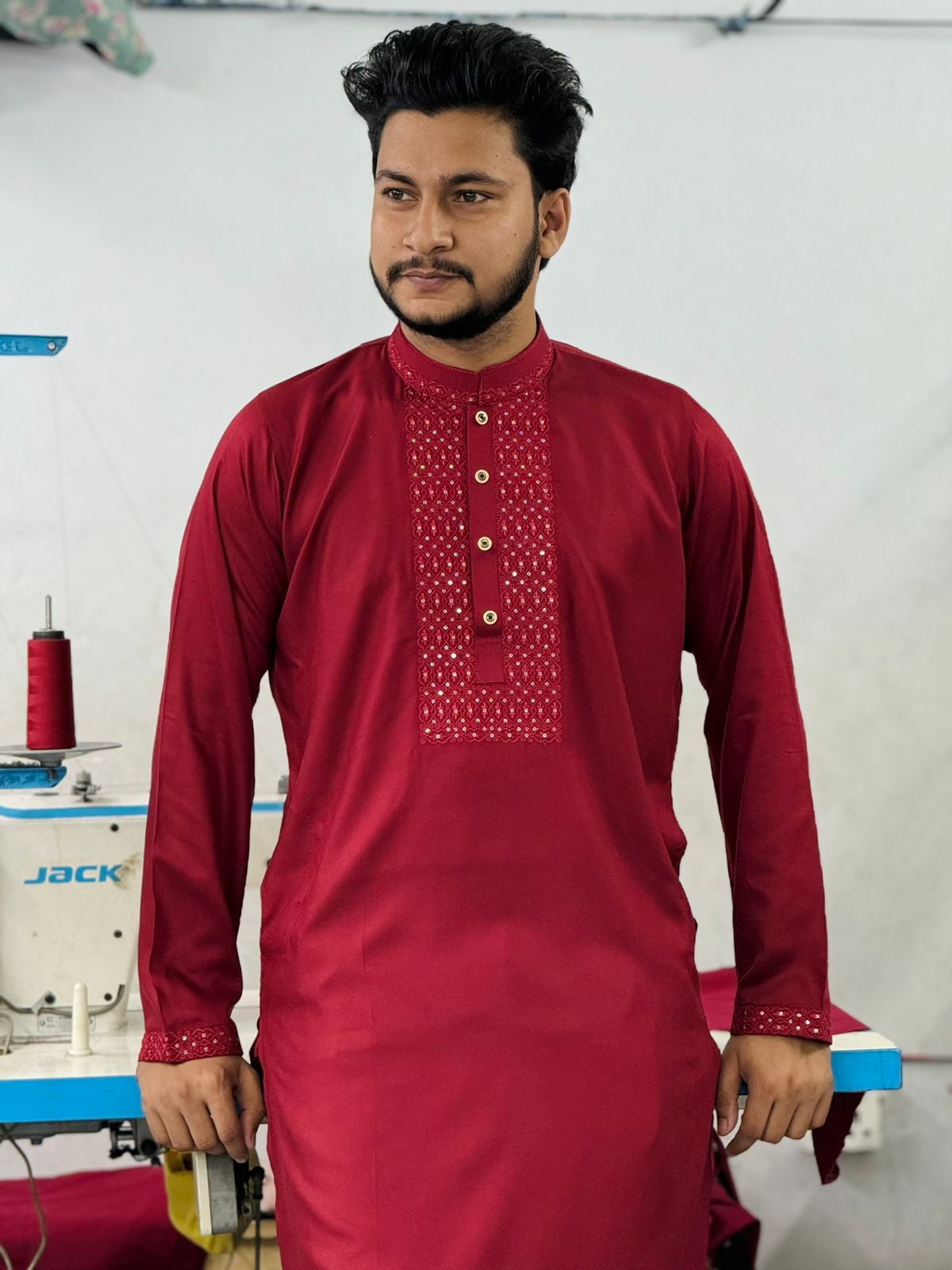 Sequence Embroidery Panjabi 100% Cotton & Elegant Design